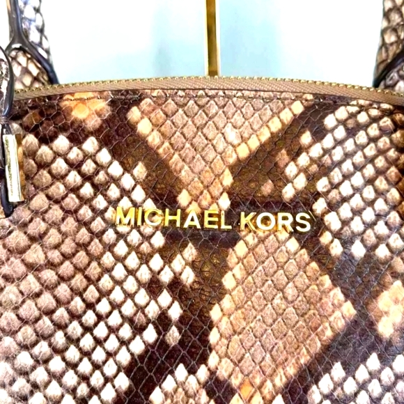 Michael Kors Embossed Python Print Riley Satchel Tote Bag - Picture 6 of 7